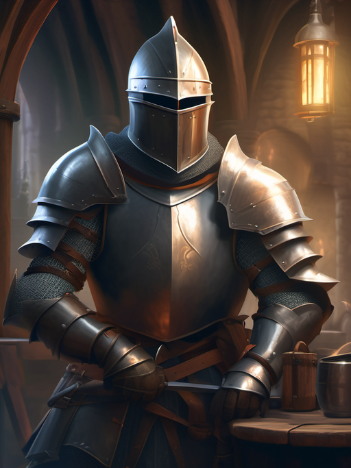 Knight in a tavern, generated with IP-Adapter using the portrait as reference